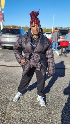 BLACK FRONT WRAP TIE PUFF JACKET
