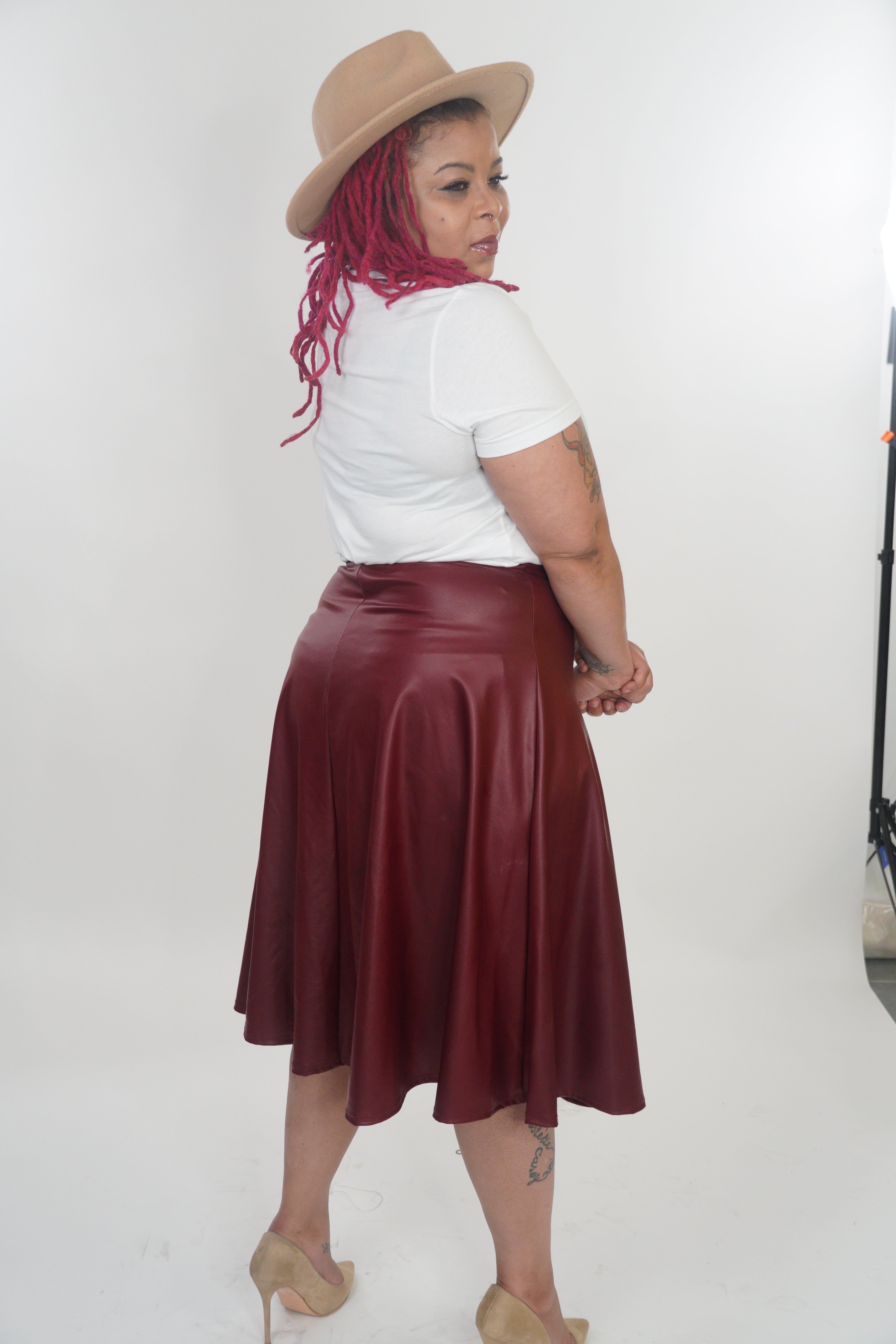 Burgundy Faux leather skirt