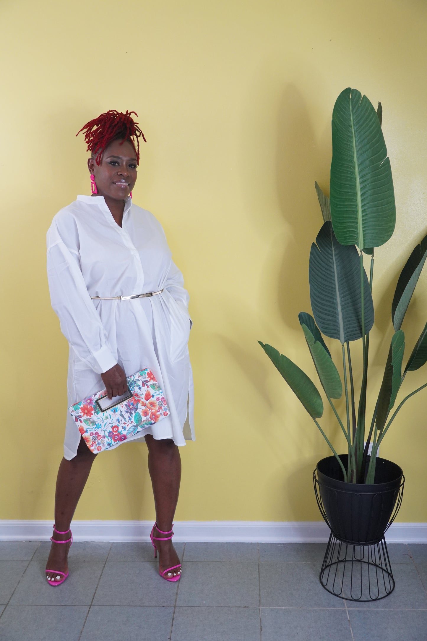 Button-down shirt dress w/pockets