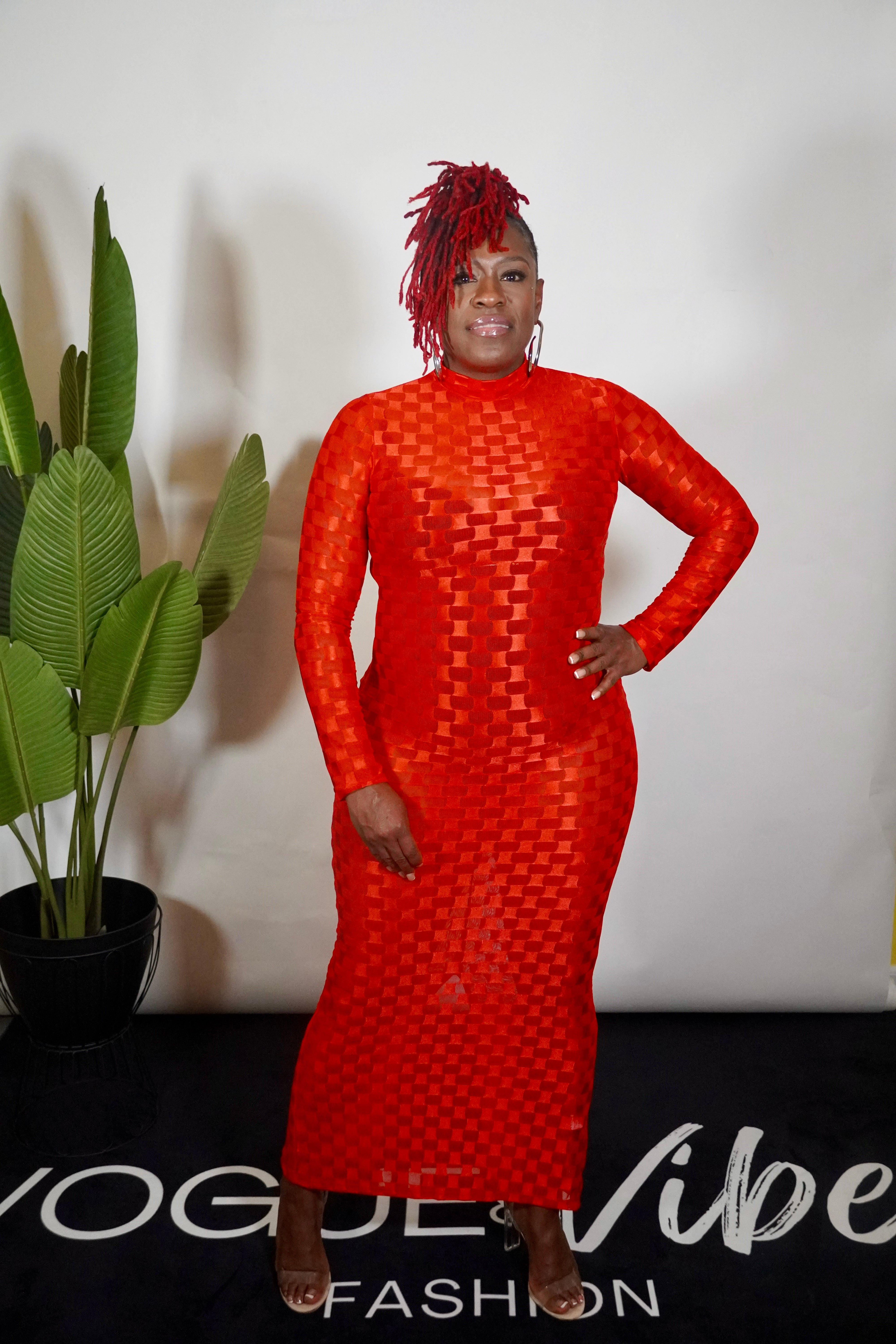 RED CHESSBOARD PATTERNED MAXI DRESS