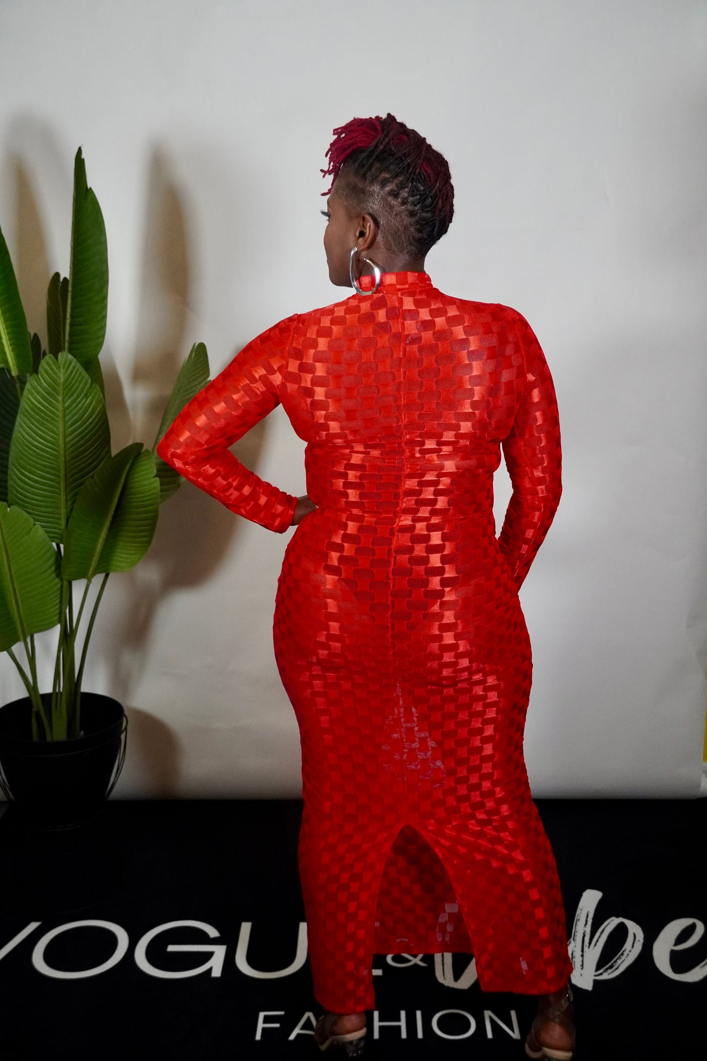 RED CHESSBOARD PATTERNED MAXI DRESS