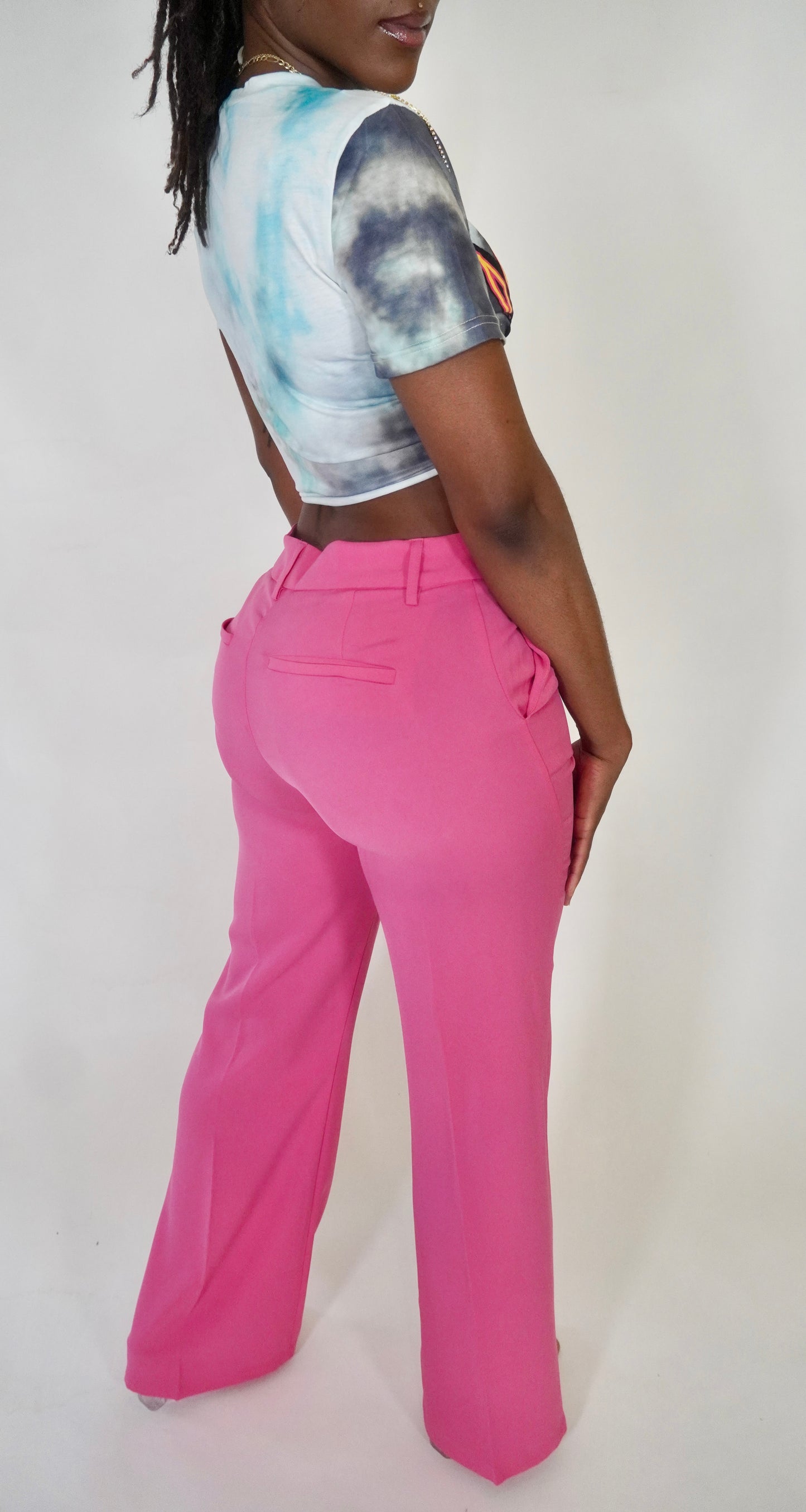 Pink high waisted slight flare trousers