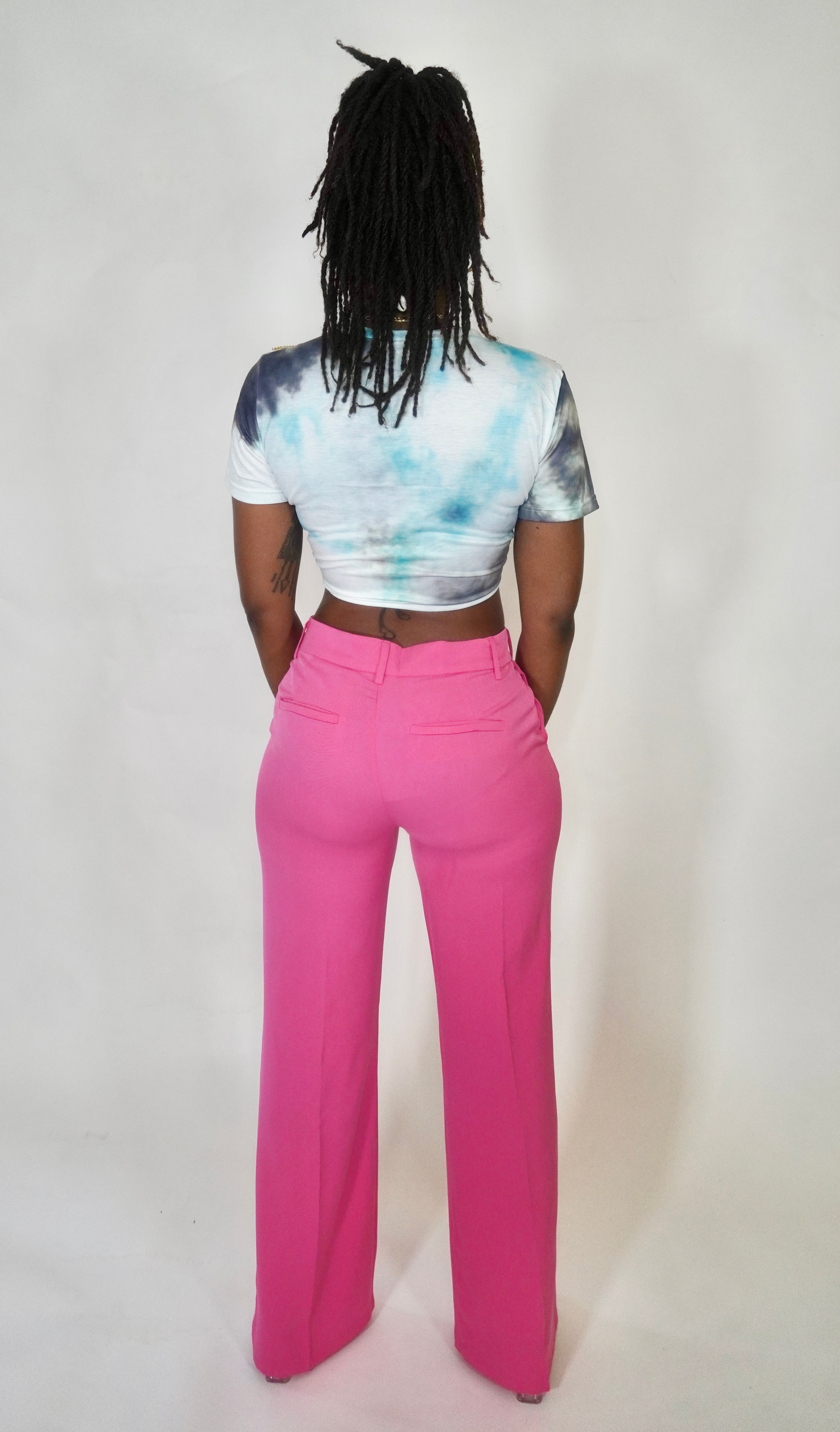 Pink high waisted slight flare trousers