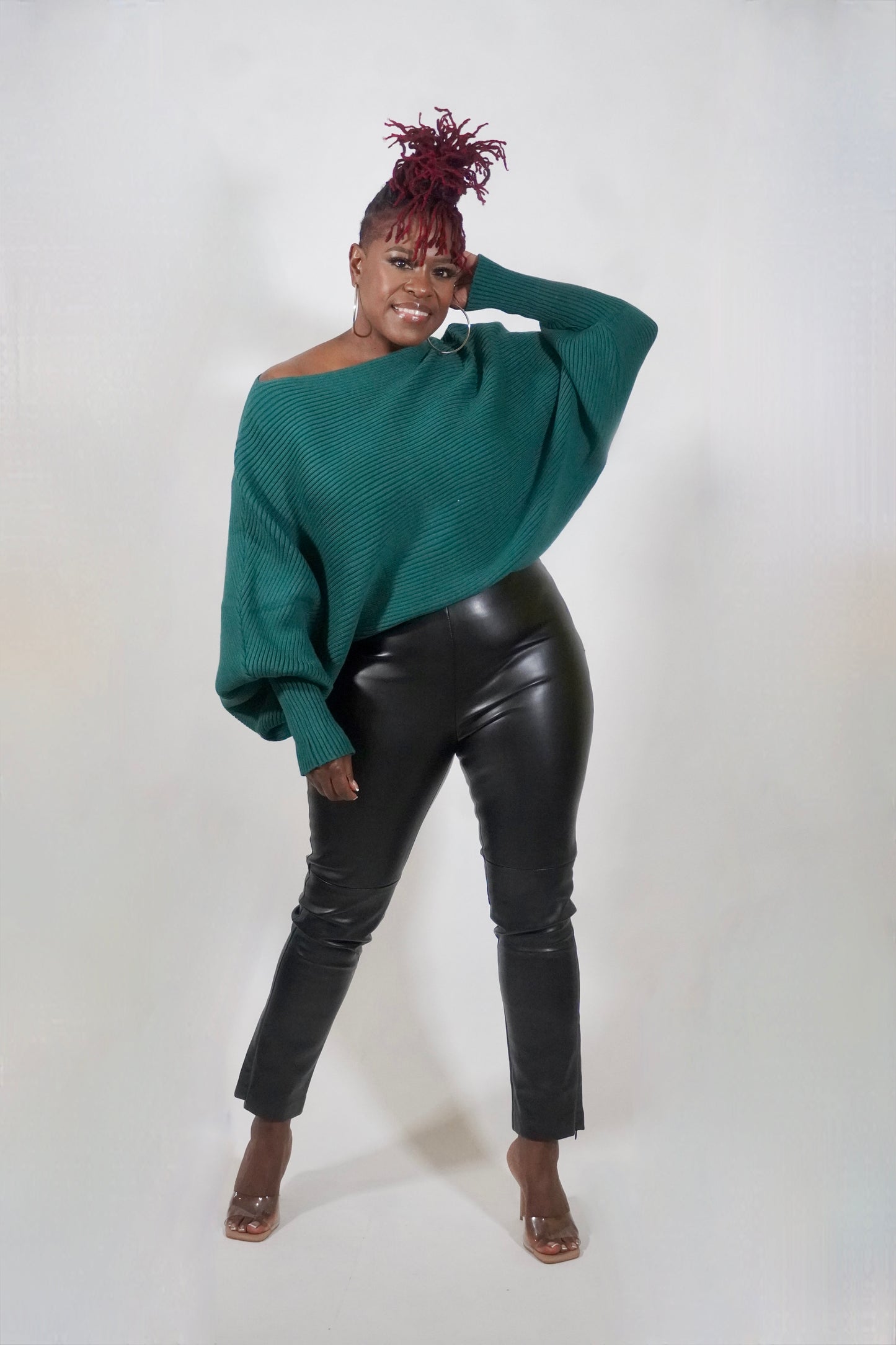 HUNTER GREEN SWEATER WITH PUFF SLEEVE