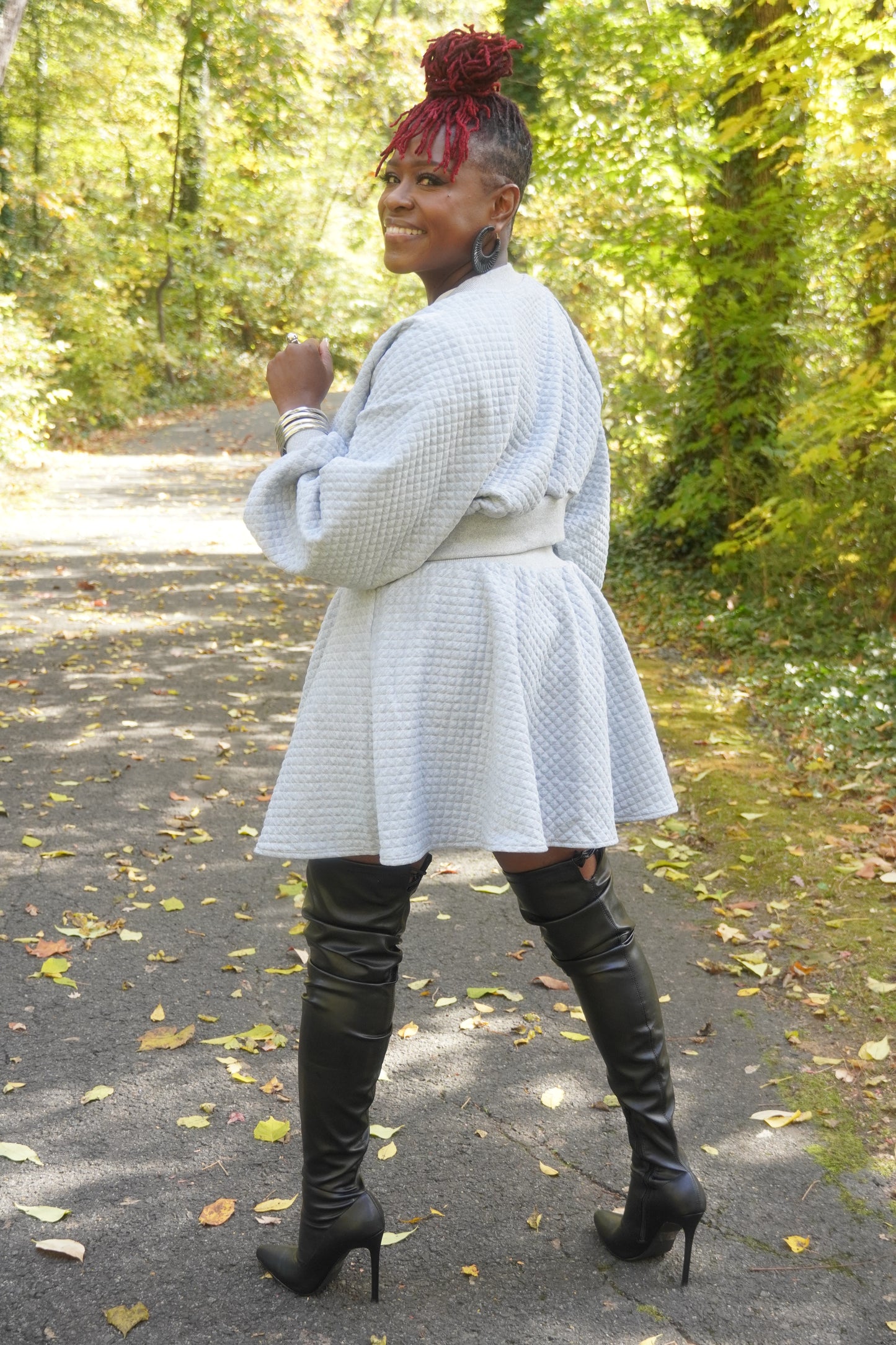 GRAY QUILTED JACKET & MINI SKIRT SET