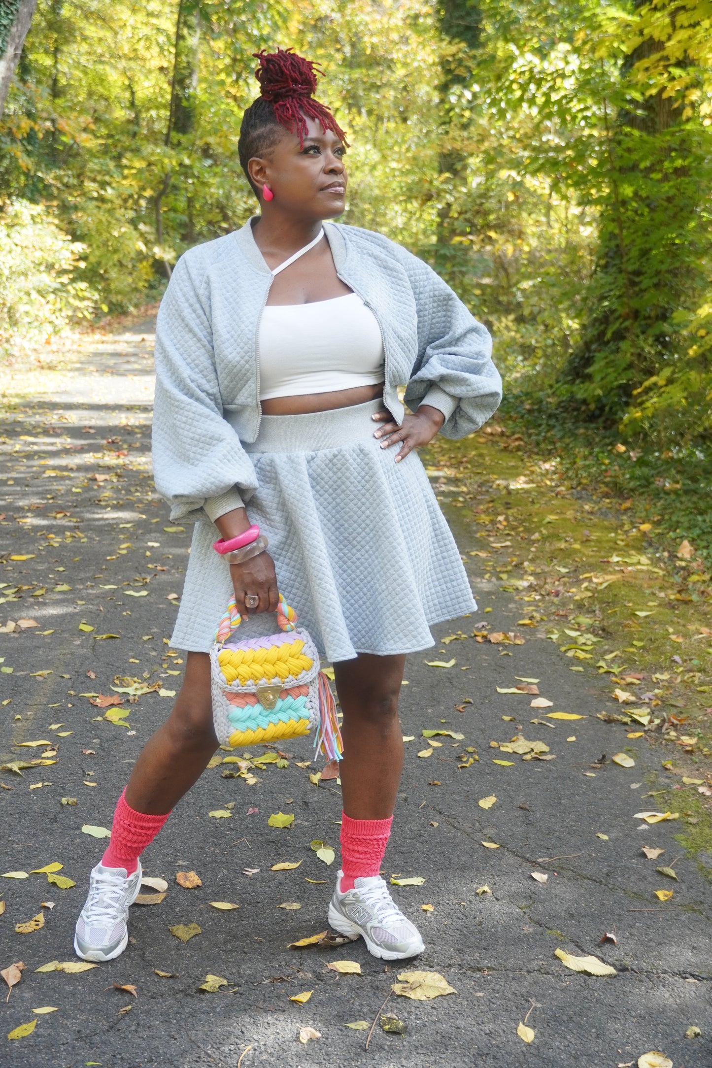 GRAY QUILTED JACKET & MINI SKIRT SET