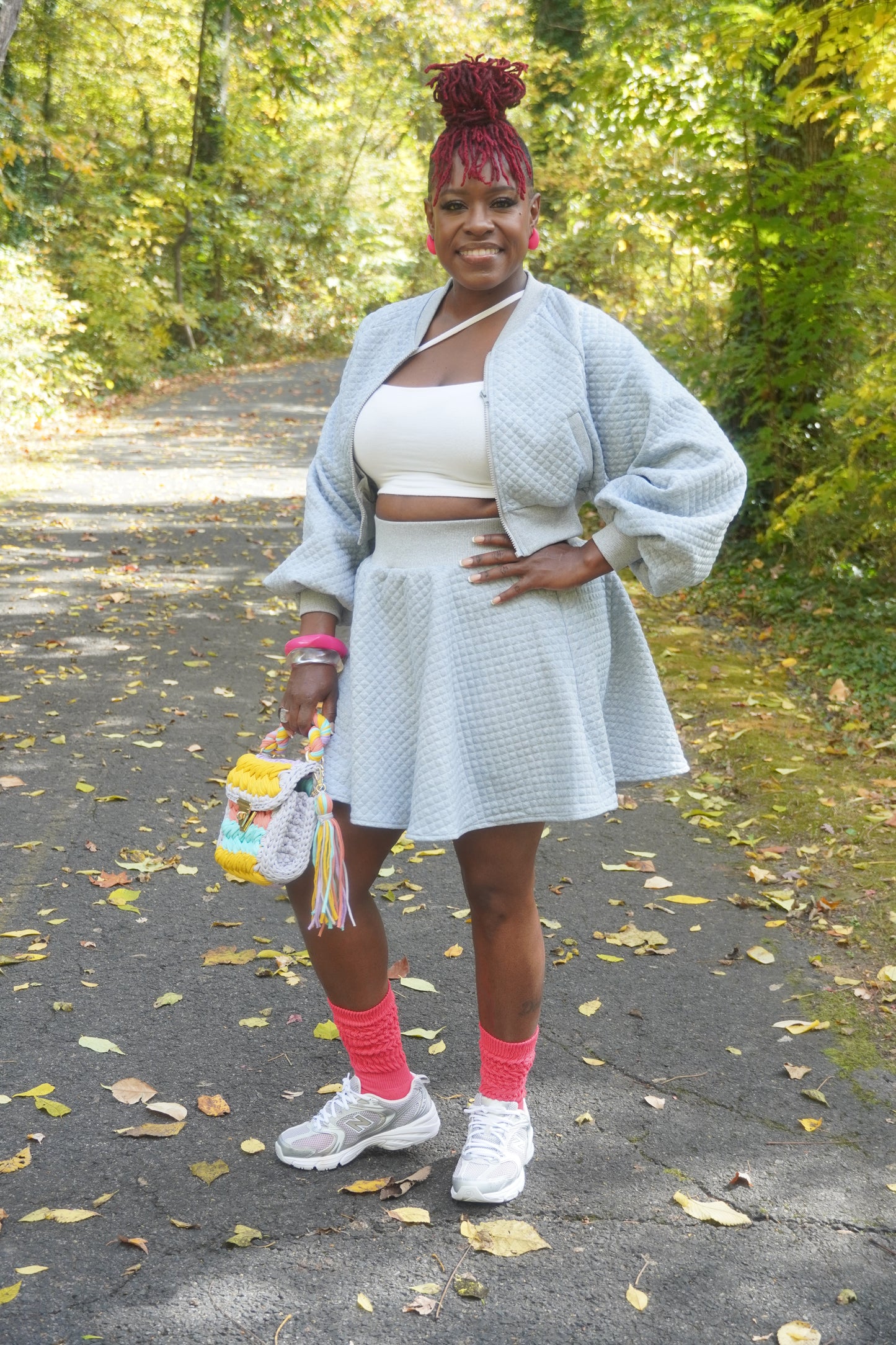 GRAY QUILTED JACKET & MINI SKIRT SET