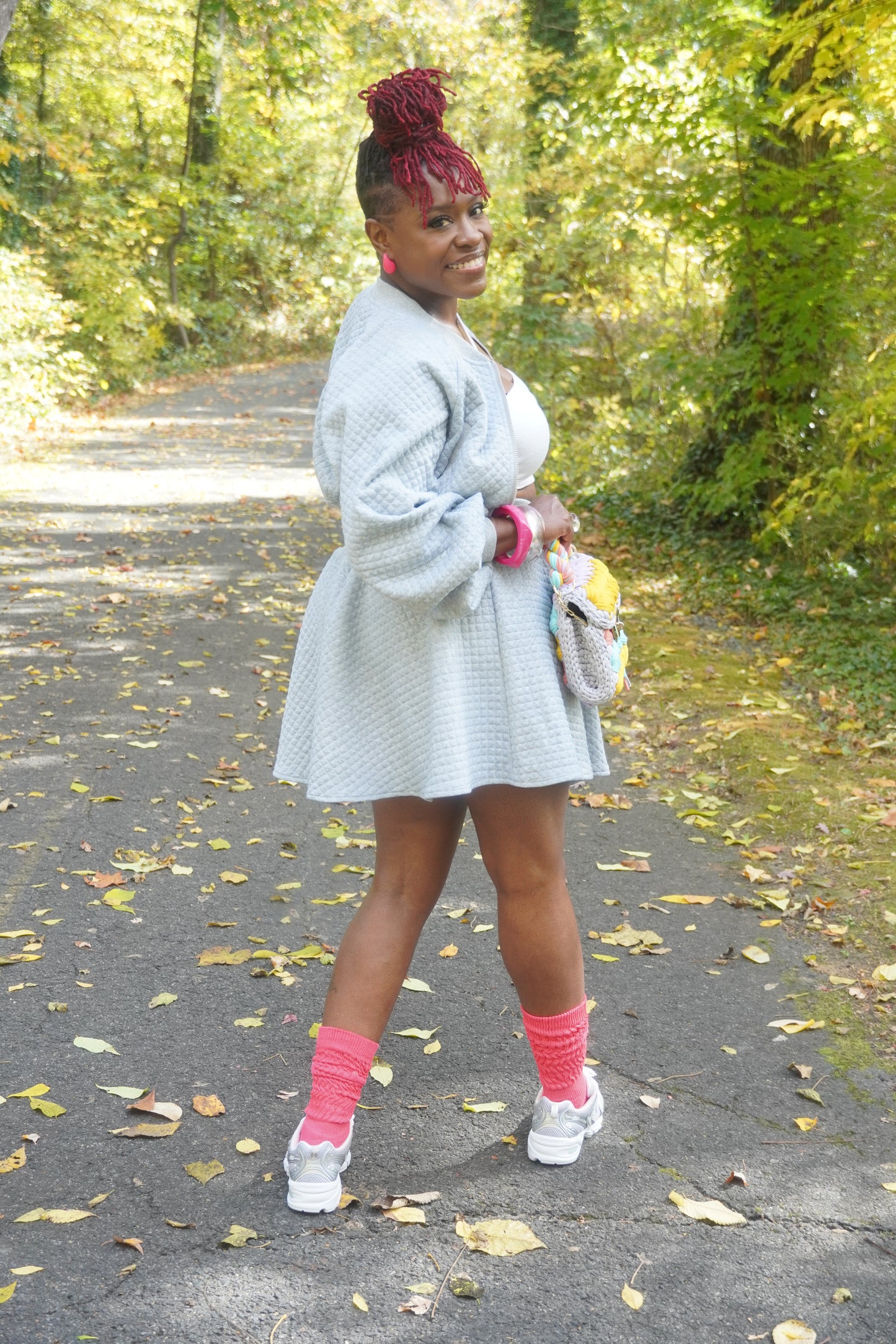 GRAY QUILTED JACKET & MINI SKIRT SET