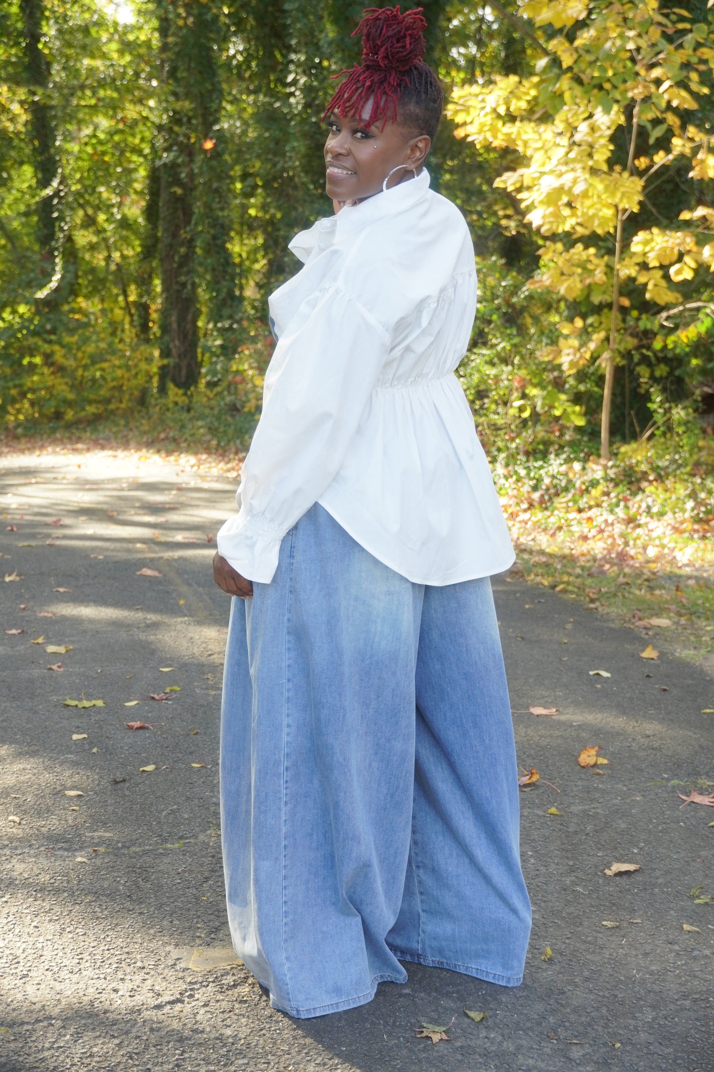 WHITE DENIM PATCHWORK SHIRTS TOP
