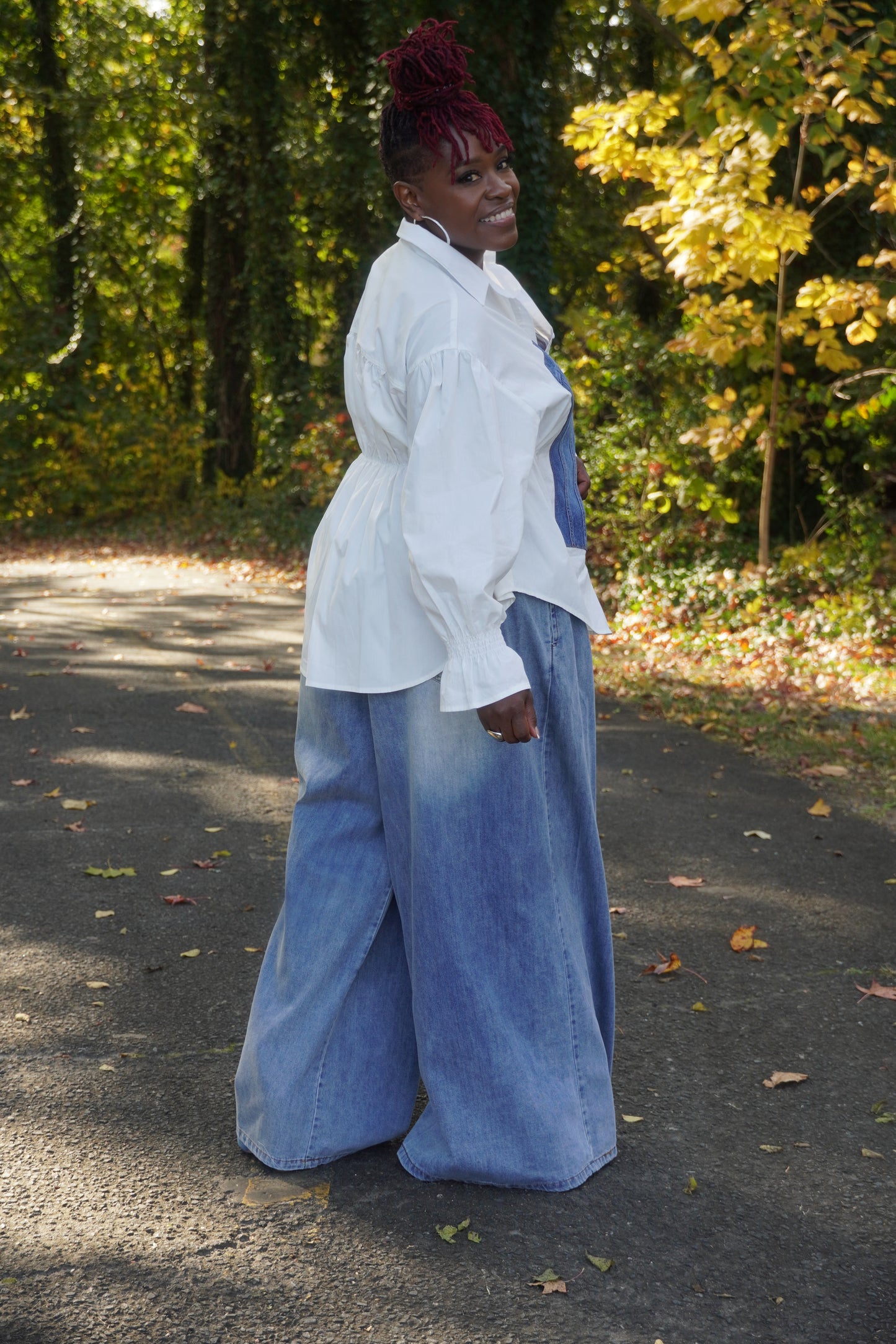 WHITE DENIM PATCHWORK SHIRTS TOP