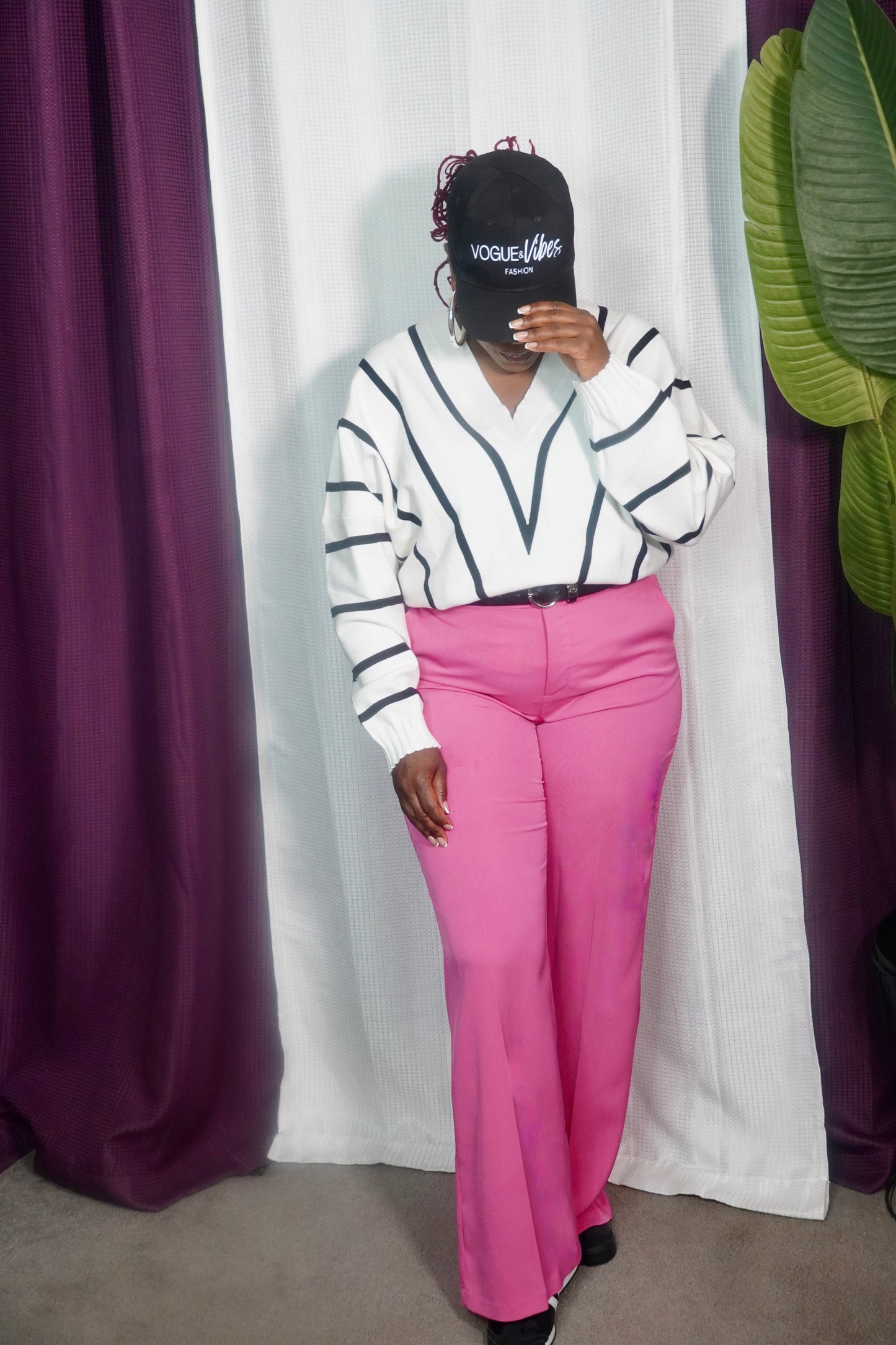 Black and White V-NECK DOLMAN LONG SLEEVE STRIPE SWEATER TOP
