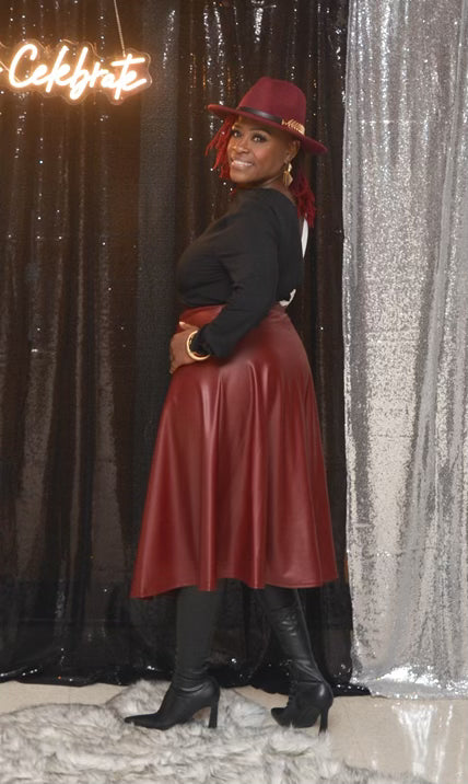 Burgundy Faux leather skirt