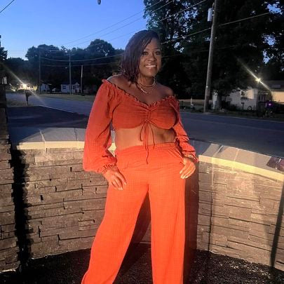 BRICK WOVEN TOP AND PANT SET