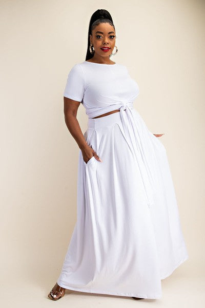 Plus Size White two piece skirt set