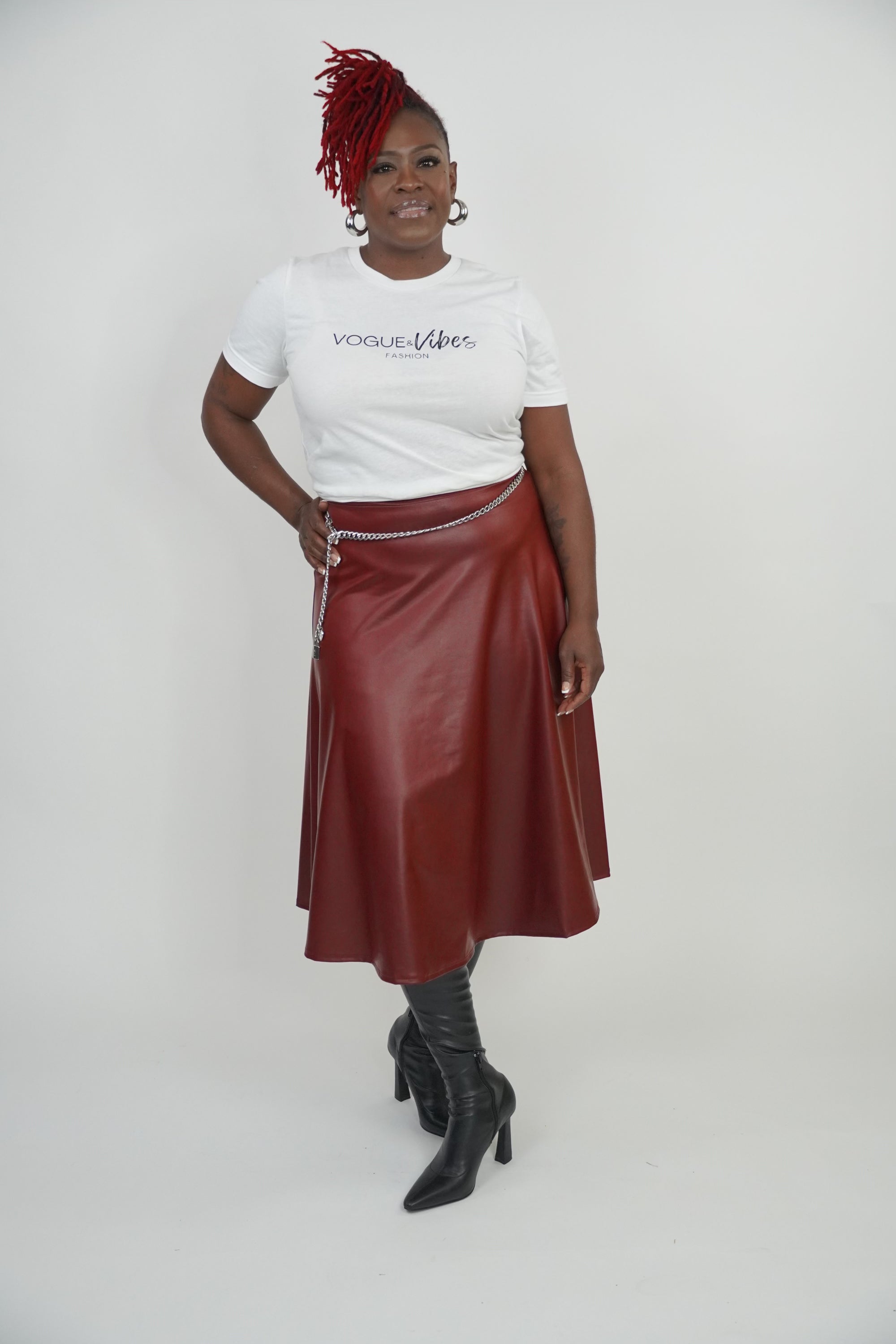 Burgundy Faux leather skirt