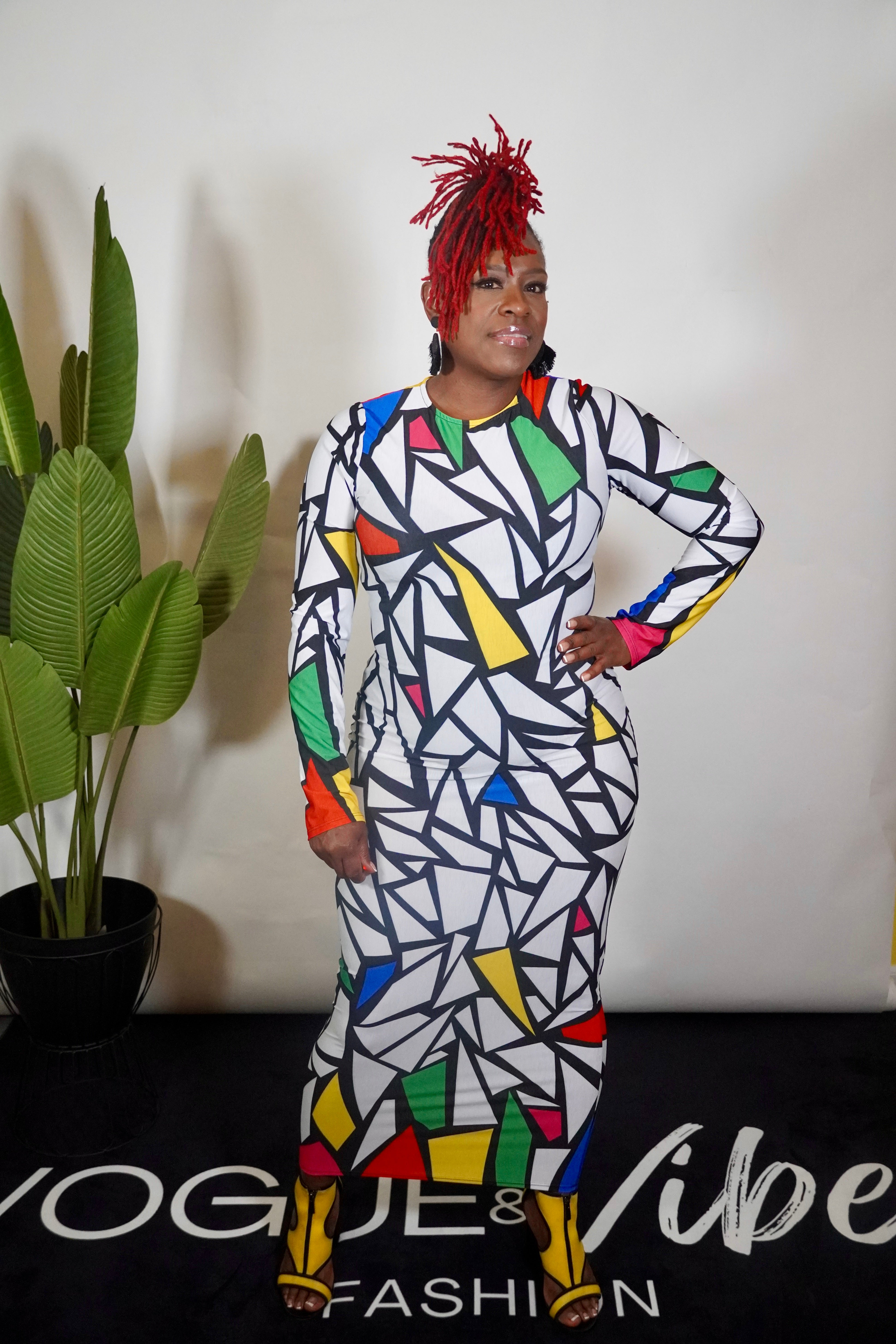 MOSAIC COLOR BLOCK MAXI DRESS