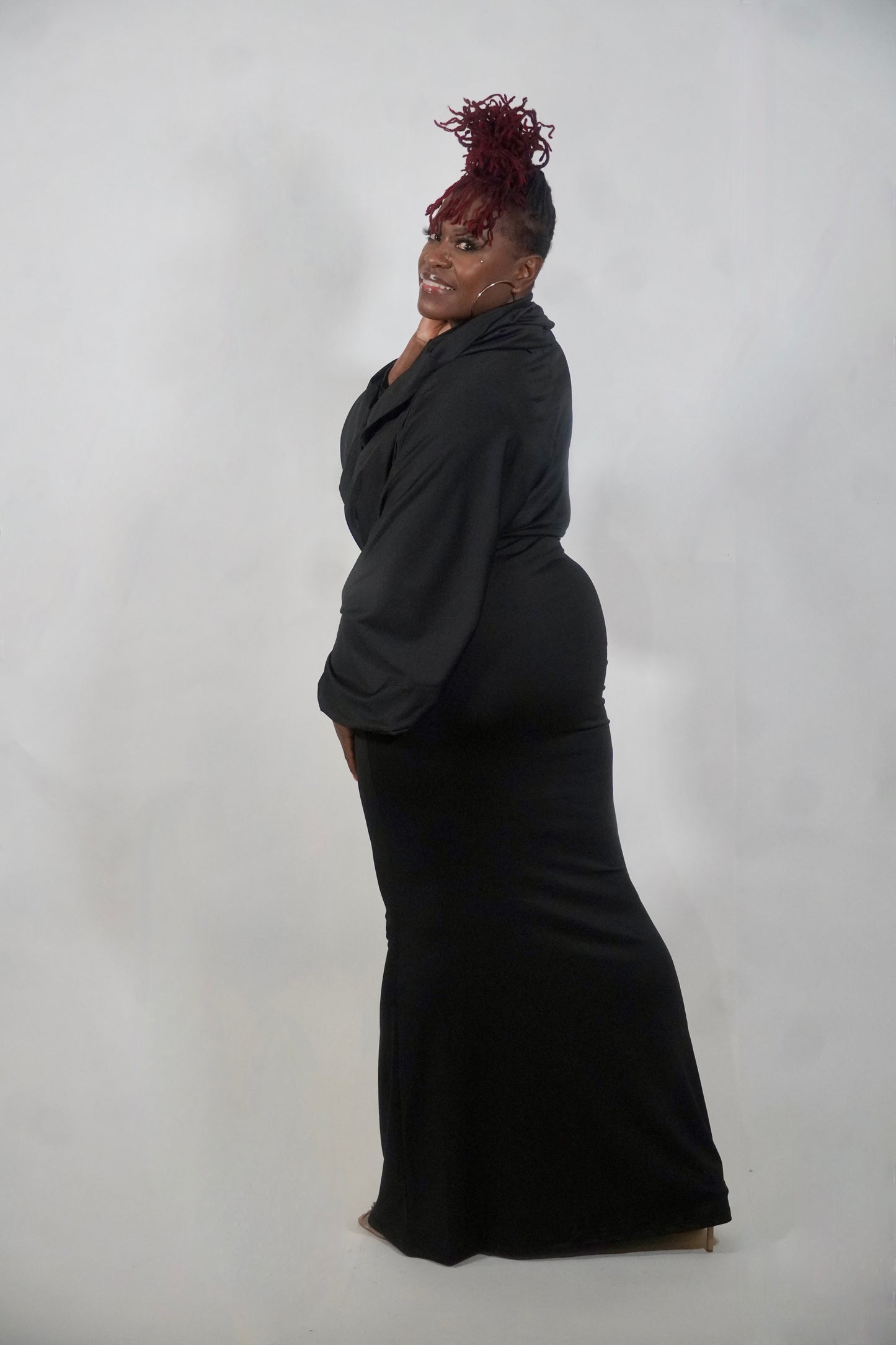 BLACK SOLID HOODIE CROP TOP AND MAXI SKIRT SET