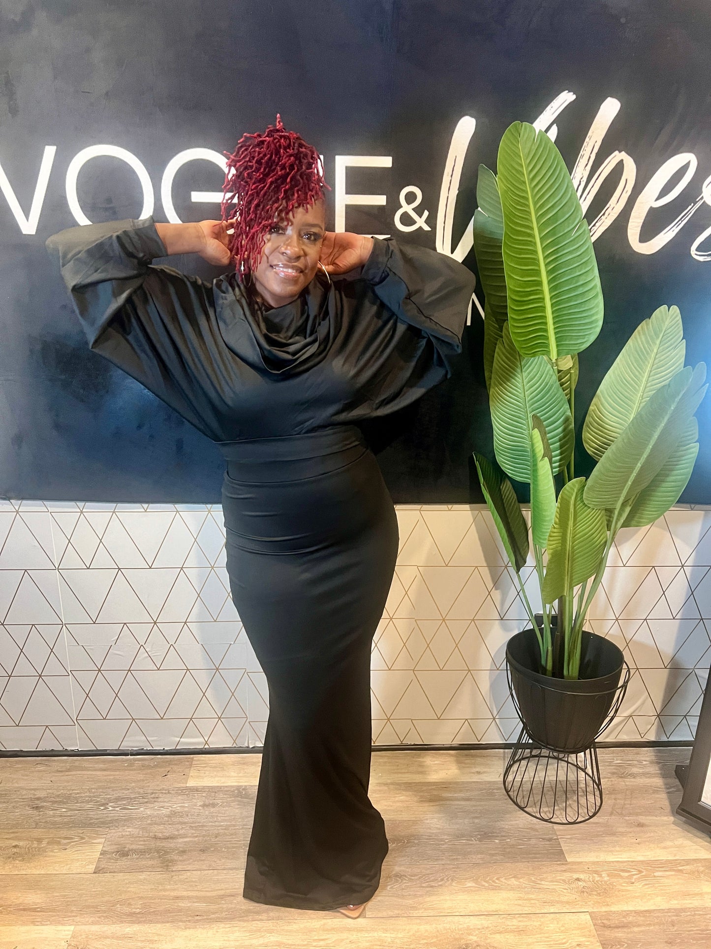 BLACK SOLID HOODIE CROP TOP AND MAXI SKIRT SET